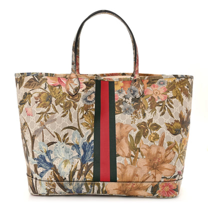 Gucci GG Supreme Monogram Water Flora Web Large Ophidia Tote Beige White Multicolor 3 of 12