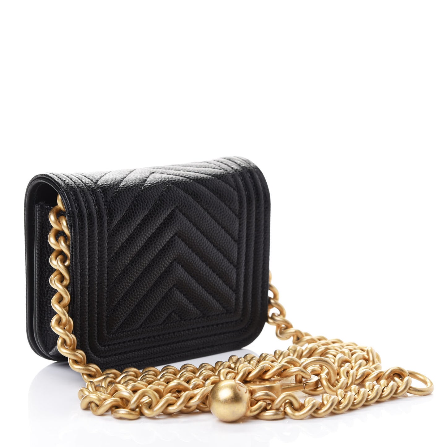 Caviar Chevron Quilted Boy Flap Waist Belt Bag Black