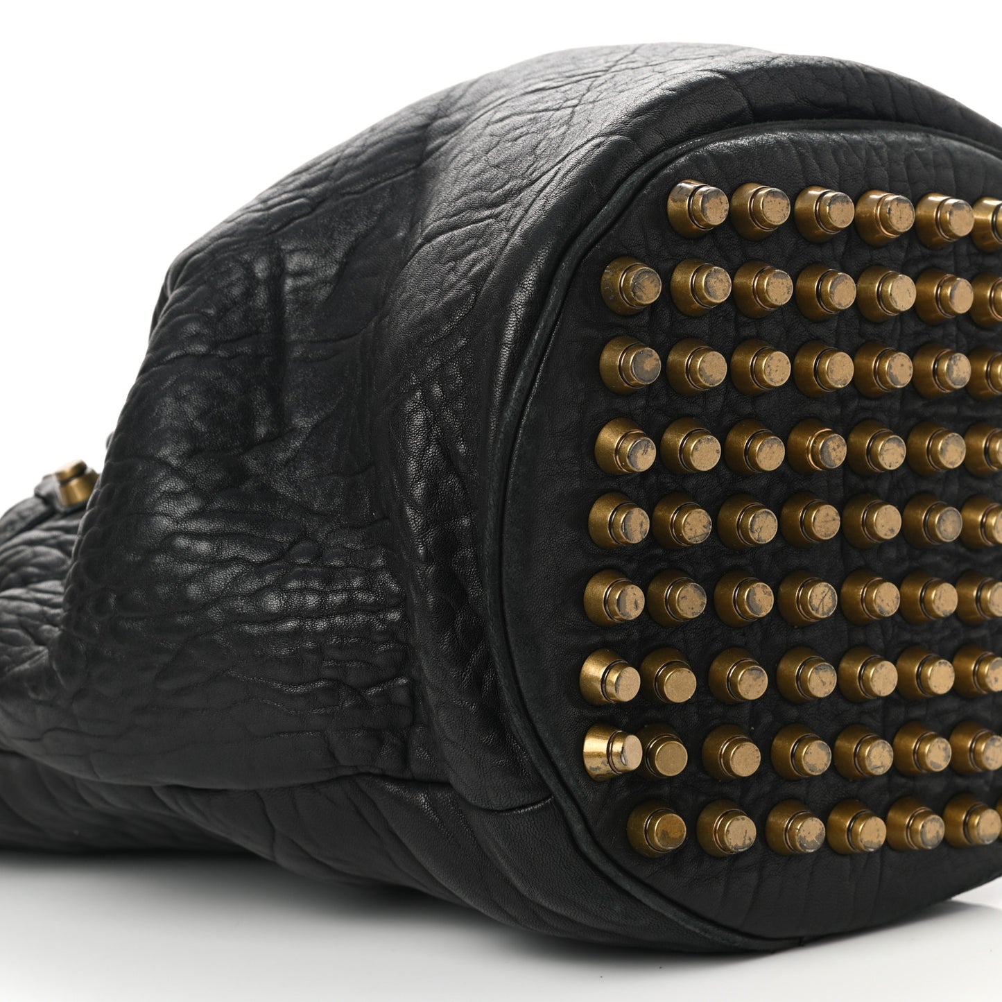 Pebbled Lambskin Diego Bucket Bag Black Antique Brass Hardware