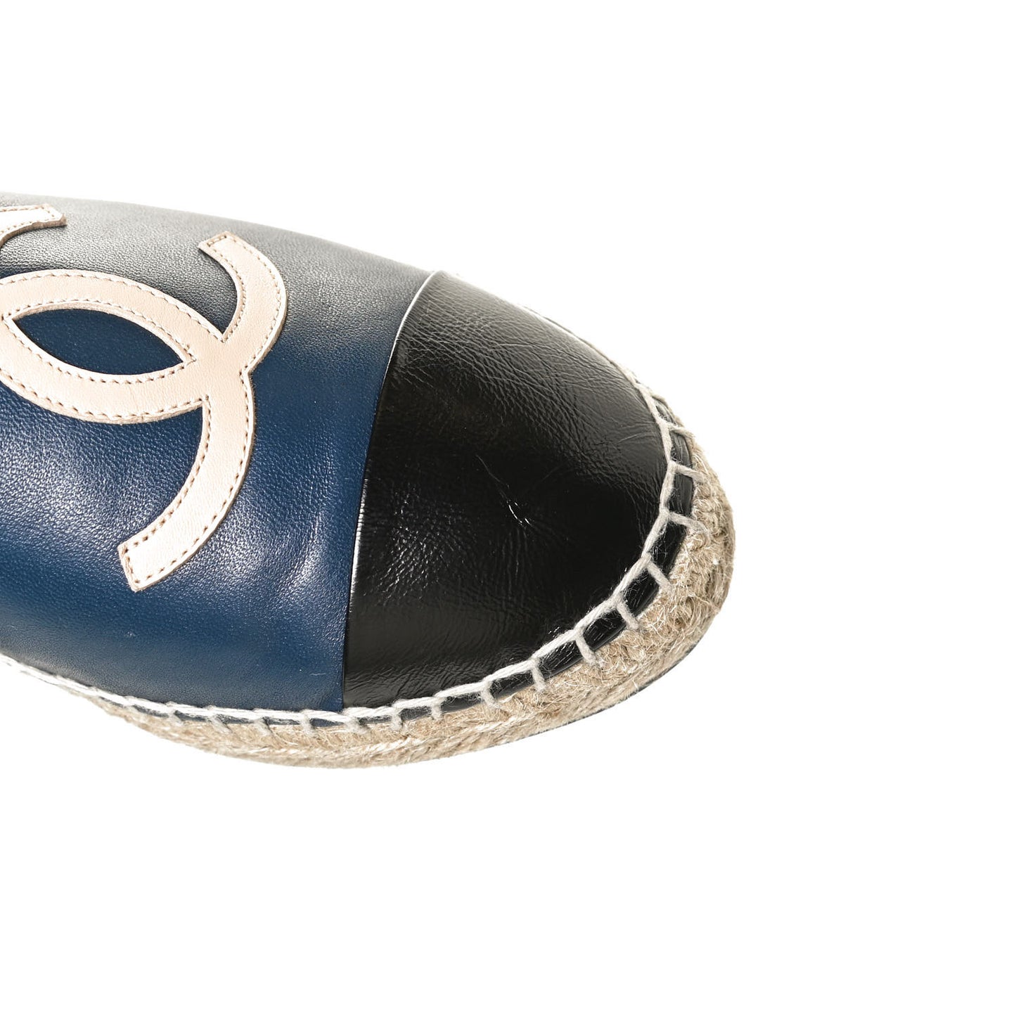 Lambskin Shiny Calfskin CC Espadrilles 39 Navy Blue Beige Black