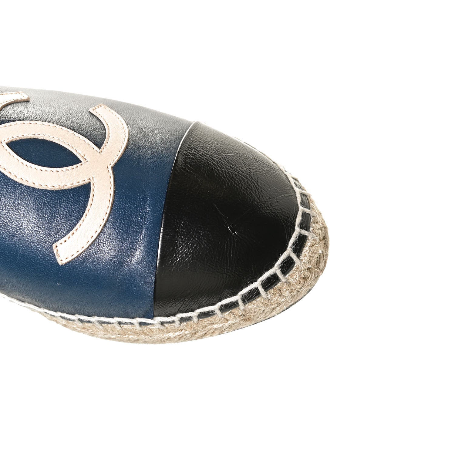 Chanel Lambskin Shiny Calfskin CC Espadrilles 39 Navy Blue Beige Black 11 of 13