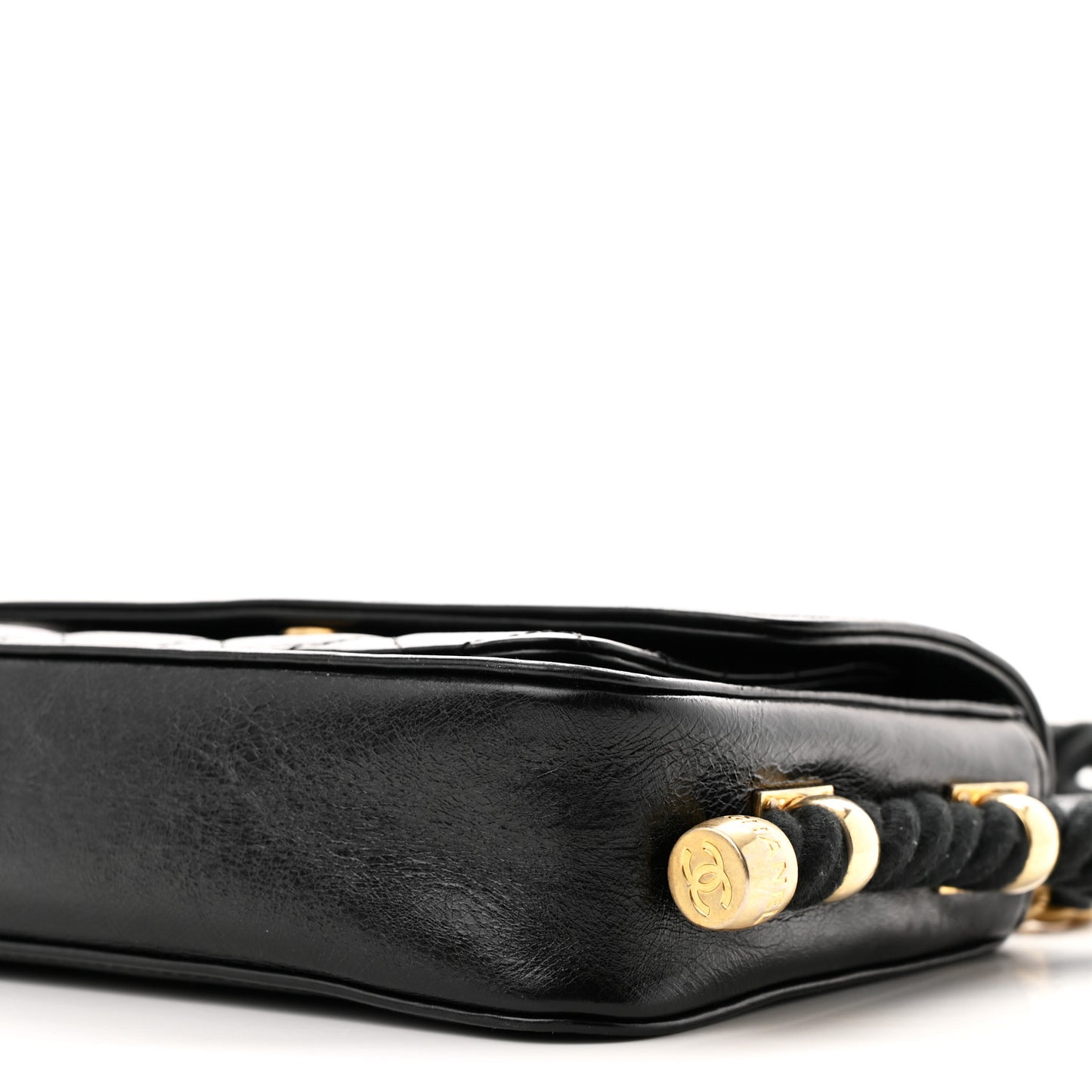 Crumpled Calfskin En Vogue Rope Flap Black