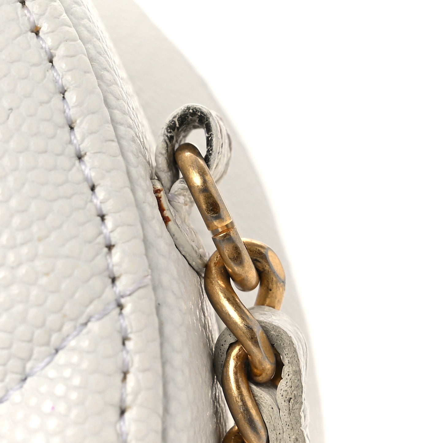 Caviar Quilted Chain Handle Round Clutch With Chain Bag  White