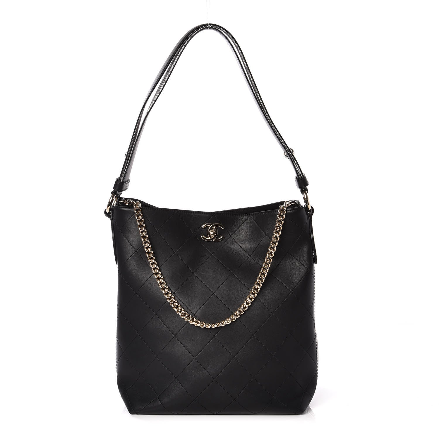 Chanel Calfskin Stitched Large Button Up Hobo Black 1 of 9