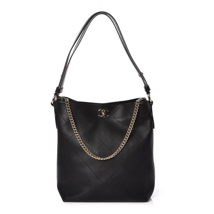 Chanel Calfskin Stitched Large Button Up Hobo Black 1 of 9
