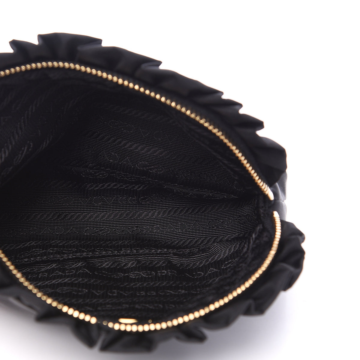 Prada Nylon Ruffle Cosmetic Pouch Black 4 of 9