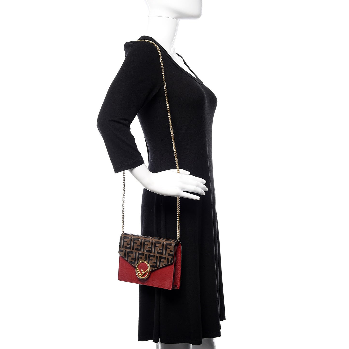 Vitello Cruise F is Fendi FF 1974 Embossed Medium Envelope Wallet On Chain Fragola Maya Black