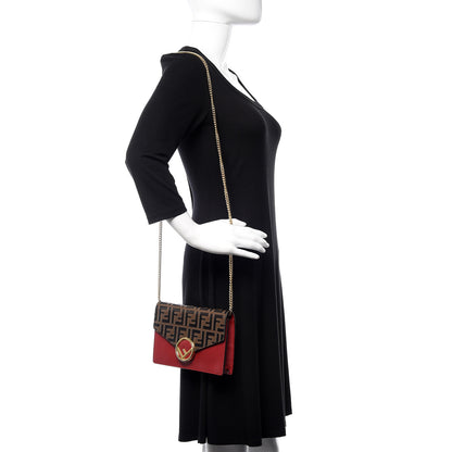 Fendi Vitello Cruise F is Fendi FF 1974 Embossed Medium Envelope Wallet On Chain Fragola Maya Black 2 of 18
