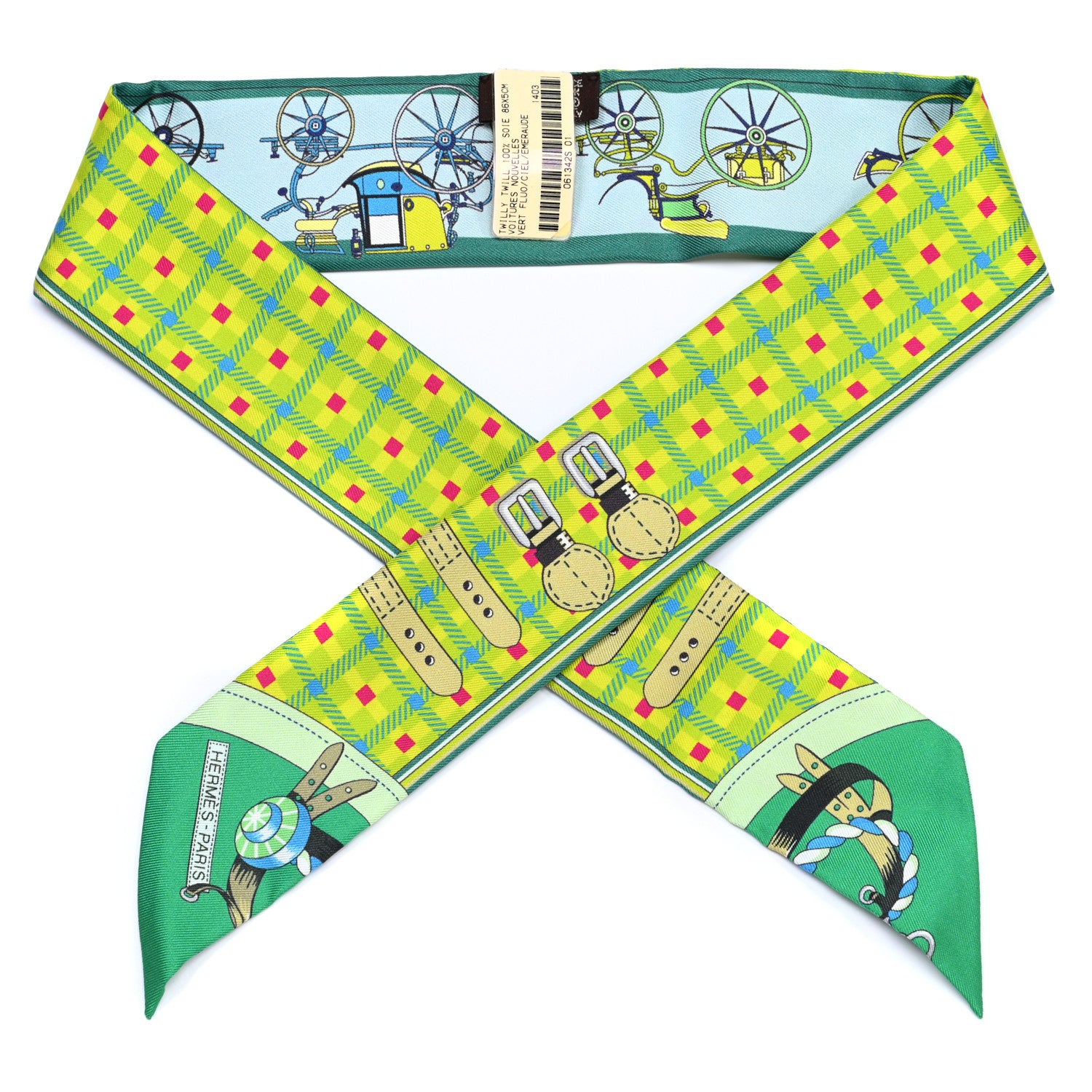 Hermes Silk Voitures Nouvelles Twilly Vert Fluo Ciel Emeraude 1 of 8