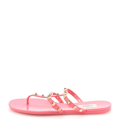 Valentino Garavani PVC Jelly Rockstud Caged Flat Thong Sandals 39 Sweet Pink 1 of 9