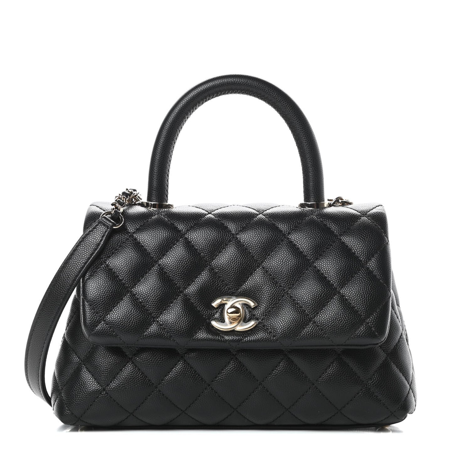 Caviar Quilted Mini Coco Handle Flap Black