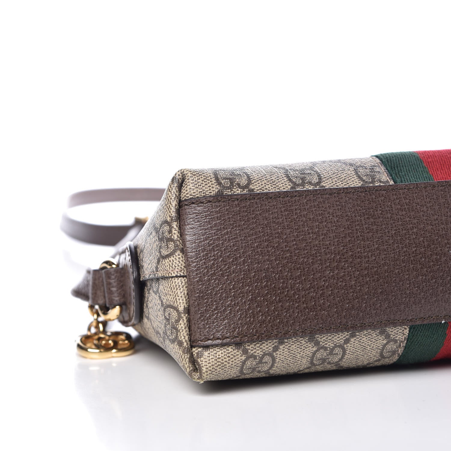 Gucci GG Supreme Monogram Textured Dollar Calfskin Web Small Ophidia Dome Shoulder Bag Beige Ebony New Acero 8 of 9