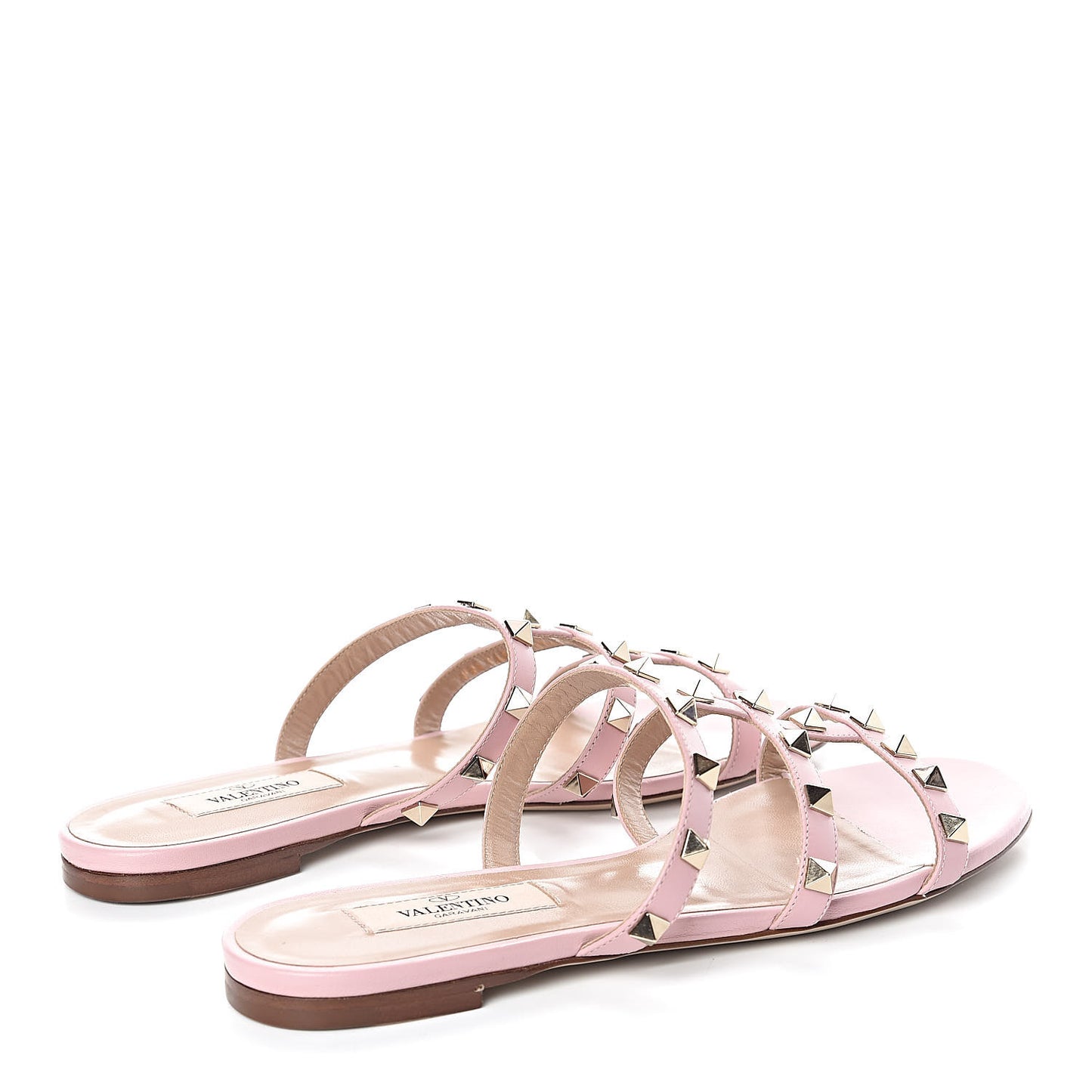 Nappa Rockstud Caged Flat Slide Sandals 37.5 Water Rose