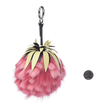 Fendi Fox Rabbit Fur Nappa Pineapple Bag Charm Rosa Scuro Banana Multicolor 2 of 6