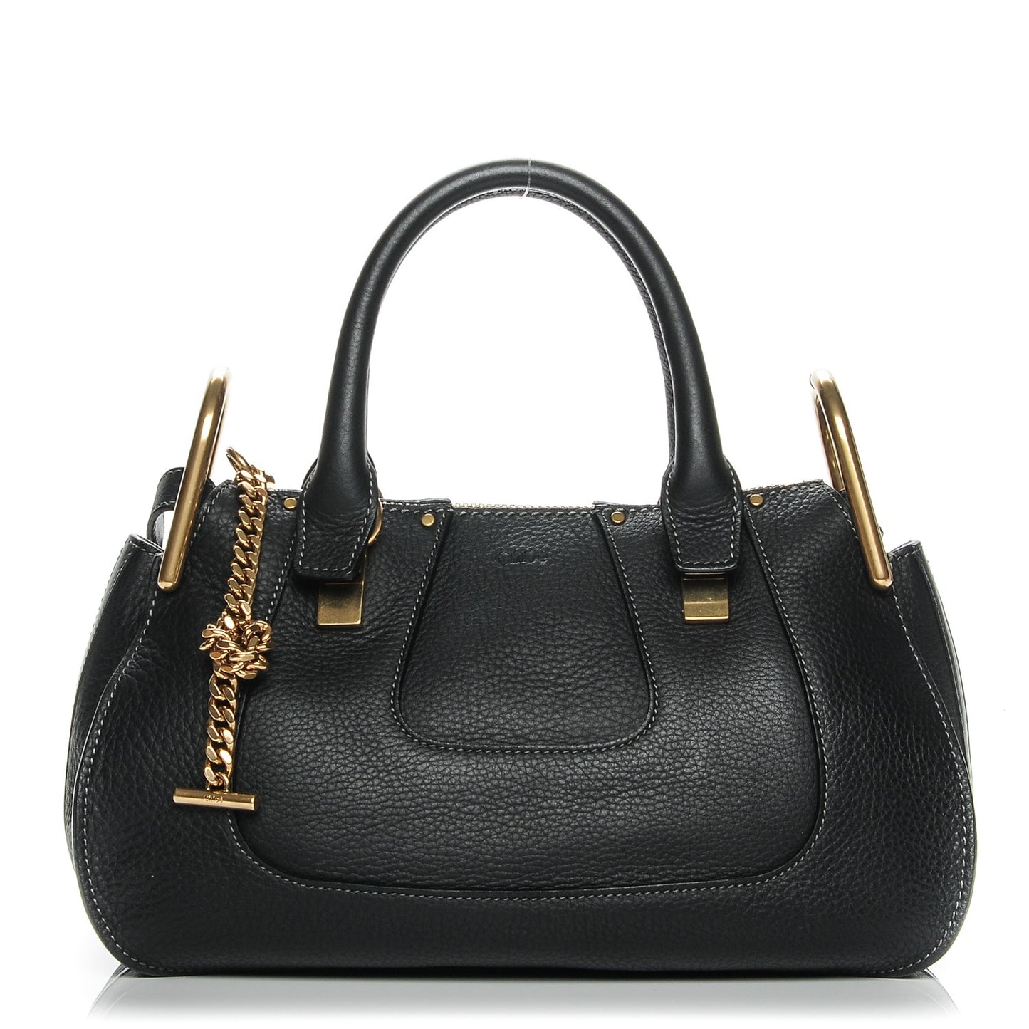 Grained Calfskin Hayley Double Carry Satchel Black
