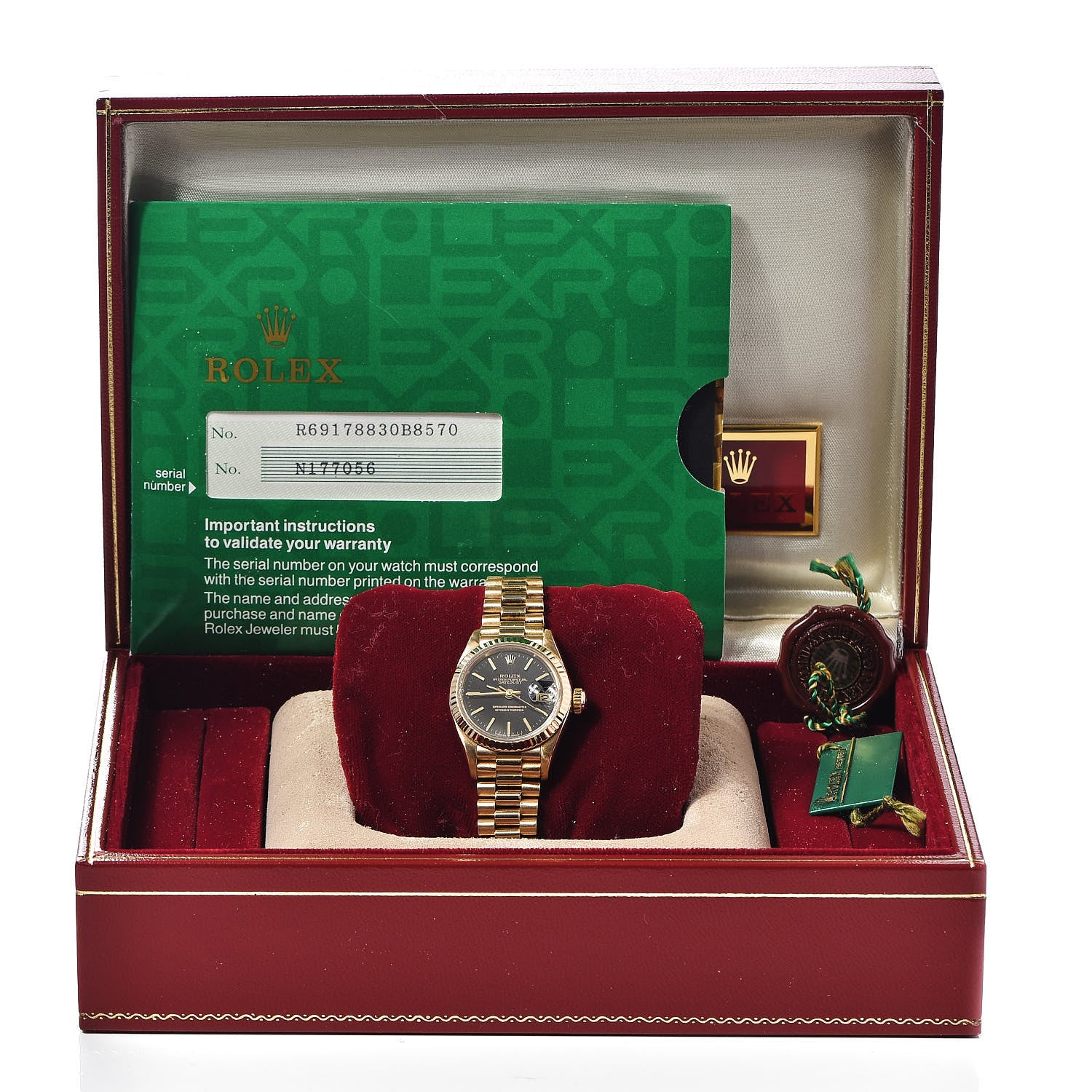 Rolex 18K Yellow Gold 26mm Datejust President Watch Black 69178 8 of 8