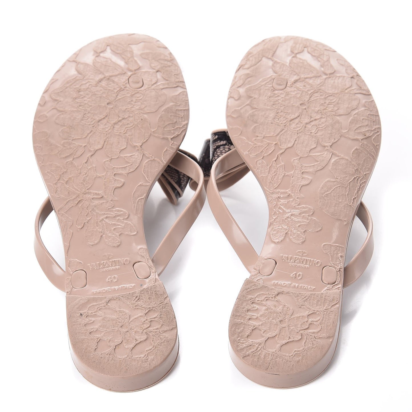 PVC Jelly Lace Print Bow Thong Sandals 40 Black Poudre
