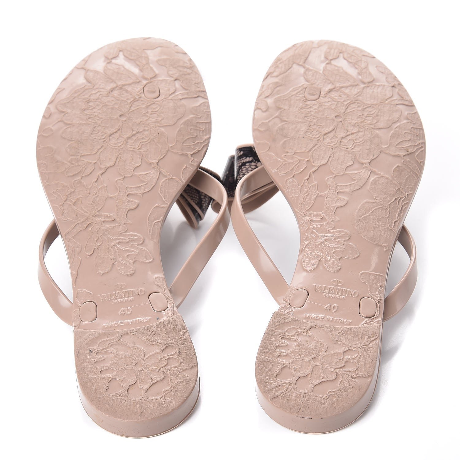 Valentino Garavani PVC Jelly Lace Print Bow Thong Sandals 40 Black Poudre 7 of 9