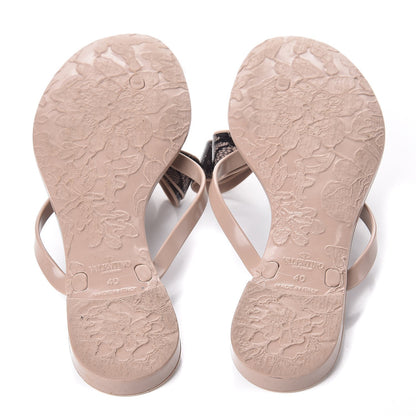 Valentino Garavani PVC Jelly Lace Print Bow Thong Sandals 40 Black Poudre 7 of 9