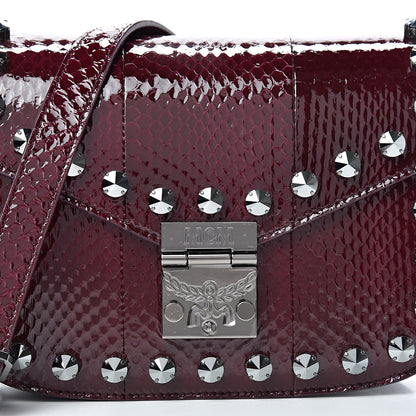 MCM Snakeskin Embossed Patent Studded Small Patricia Crossbody Bag Very Plum 8 of 10