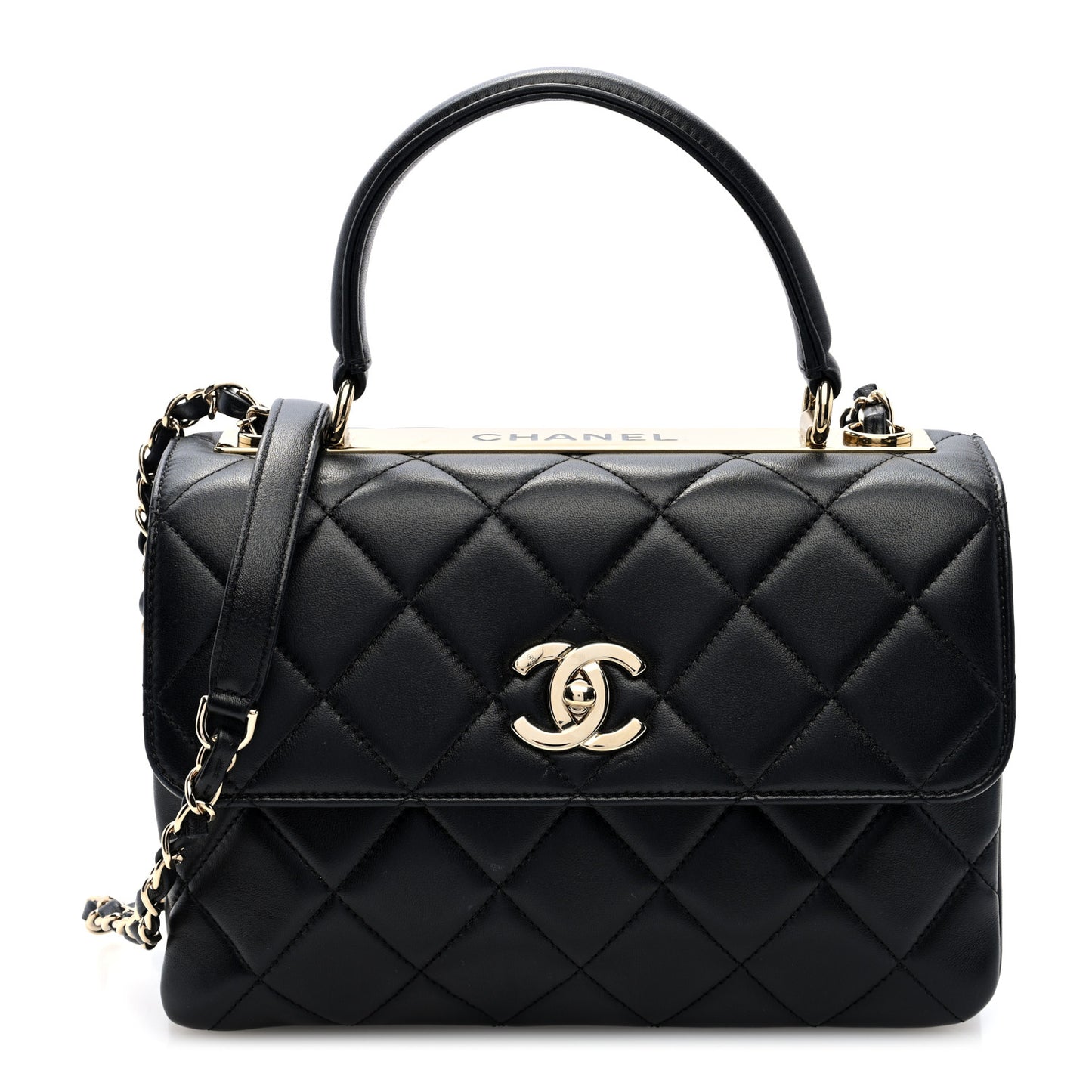 Lambskin Quilted Small Trendy CC Dual Handle Flap Bag Black