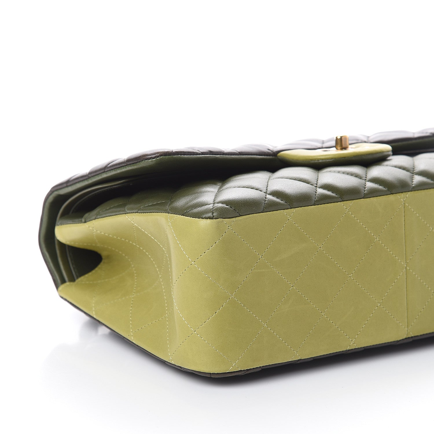 Chanel Lambskin Quilted Tri-Color Jumbo Double Flap Green Brown 7 of 8