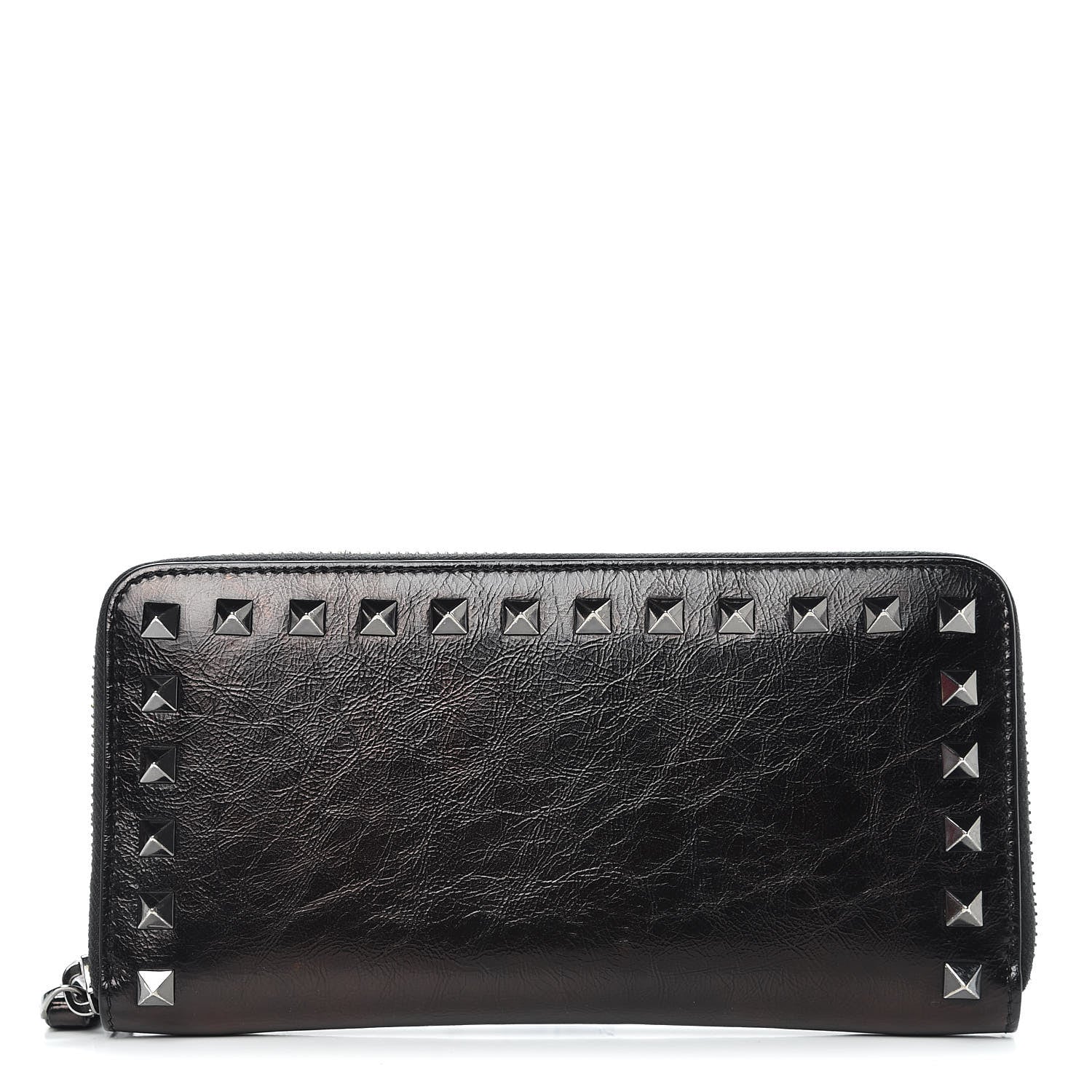 Valentino Garavani Craquele Calfskin Rockstud Zip Around Wallet Black 1 of 10