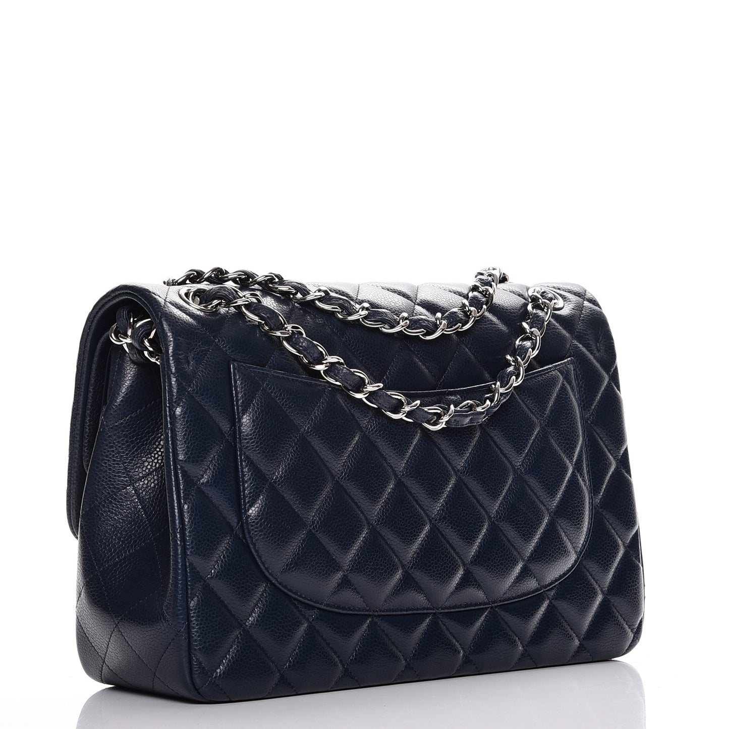 Caviar Quilted Jumbo Double Flap Navy Blue