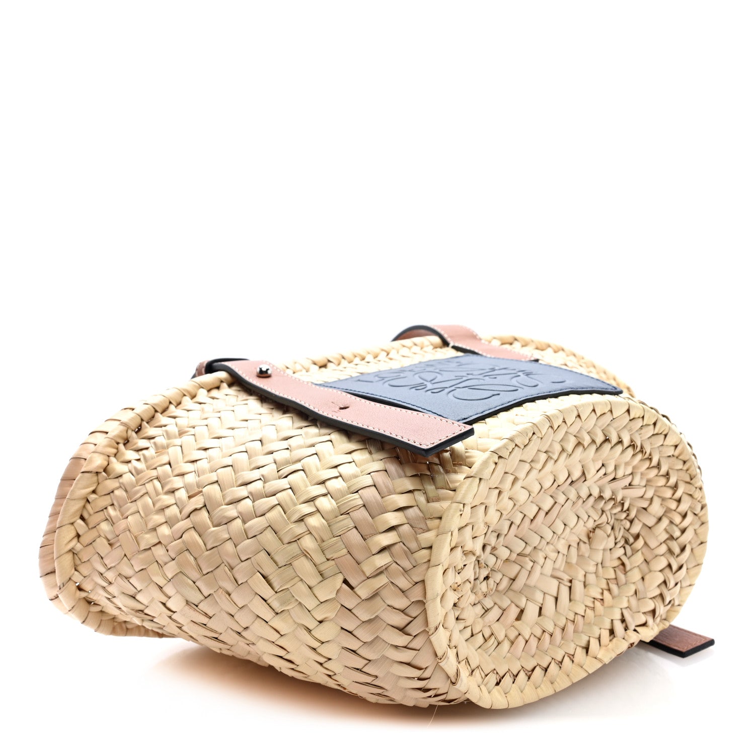 Loewe Raffia Small Basket Tote Bag Natural Tan Navy 4 of 9