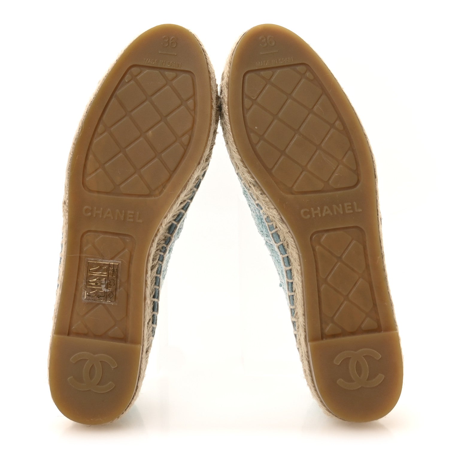 Chanel Mixed Fibers Jacquard Lambskin CC Espadrilles 36 Turquoise White 6 of 9