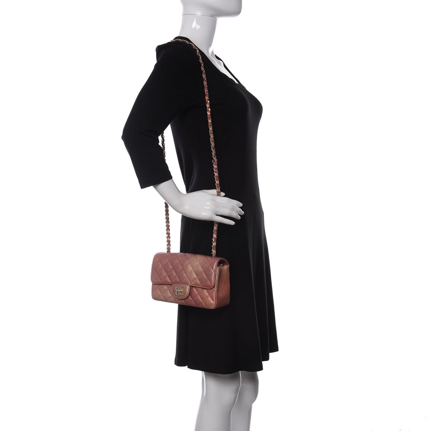 Metallic Lambskin Quilted Ombre Mini Rectangular Flap Pink