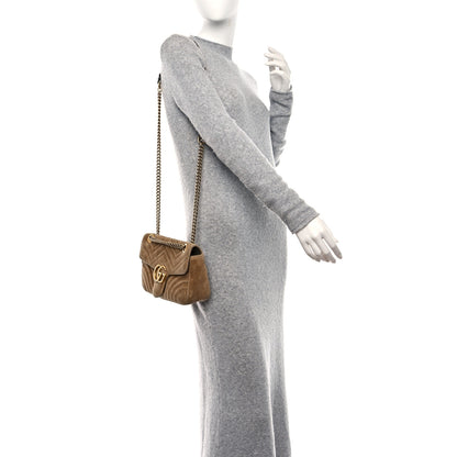 Gucci Velvet Matelasse Small GG Marmont Shoulder Bag Taupe 2 of 12