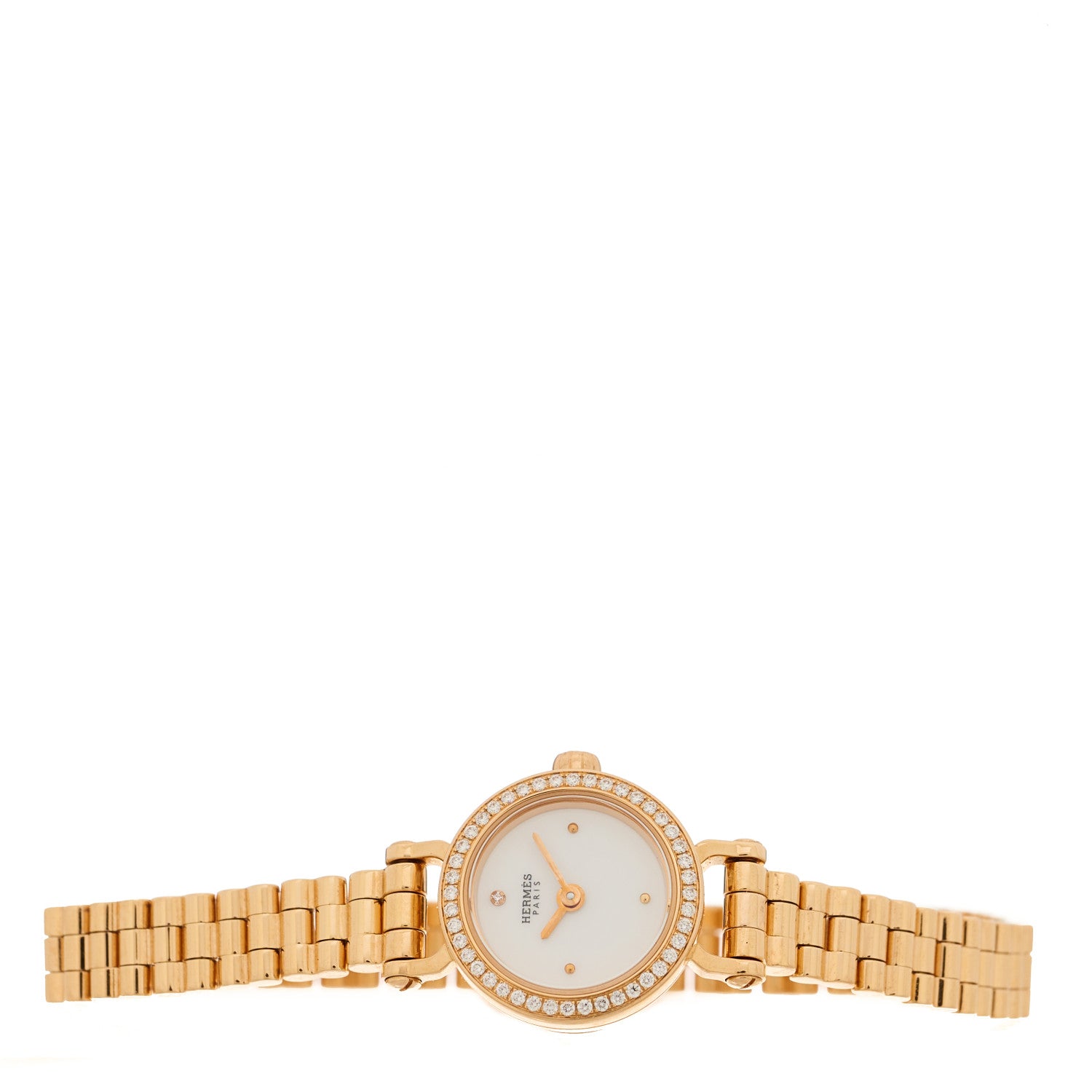 Hermes 18K Rose Gold Diamond Bezel 16mm Faubourg Quartz Watch 2 of 5