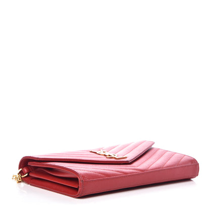 Saint Laurent Grain De Poudre Matelasse Chevron Monogram Chain Wallet Red 4 of 10