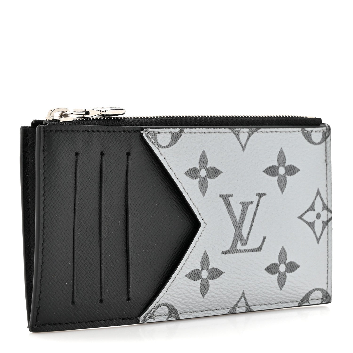 Louis Vuitton Metallic Taigarama Coin Card Holder Gunmetal Grey Black 3 of 7