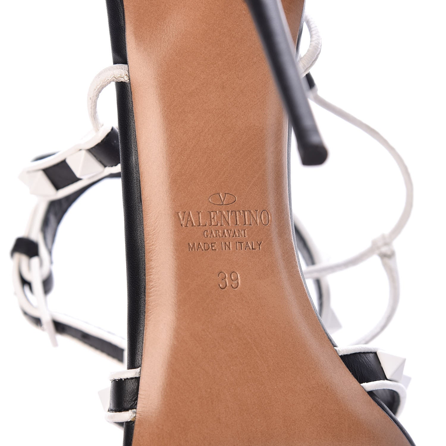 Valentino Garavani Calfskin Free Rockstud Ankle T-Strap 105mm Sandals 39 Black Optic White 6 of 8