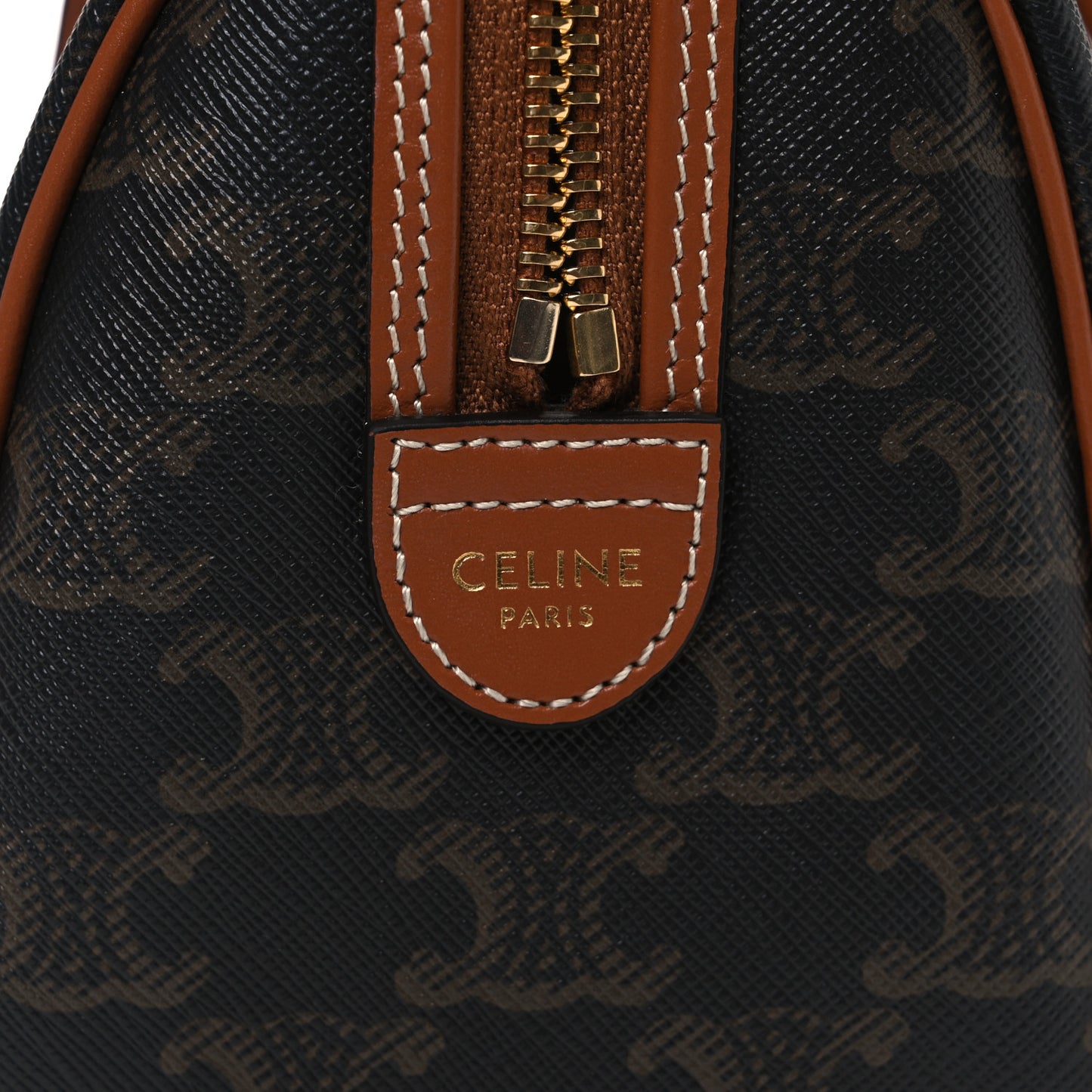 Triomphe Canvas Calfskin Small Boston Bag Tan