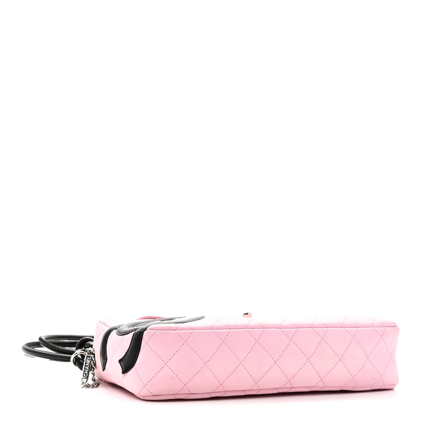 Calfskin Quilted Cambon Camera Case Pink Black