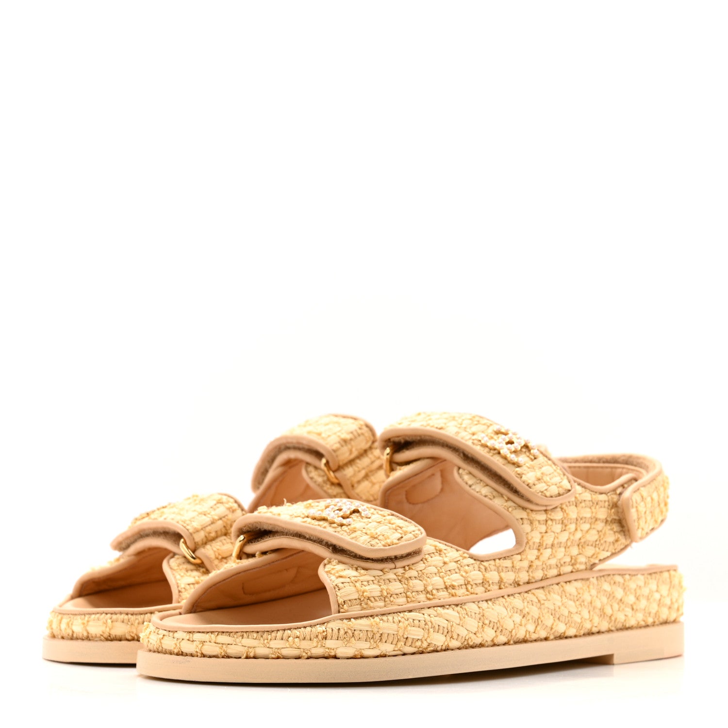 Chanel Braided Fabric Velcro Dad Sandals 36.5 Beige 4 of 13