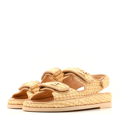 Chanel Braided Fabric Velcro Dad Sandals 36.5 Beige 4 of 13