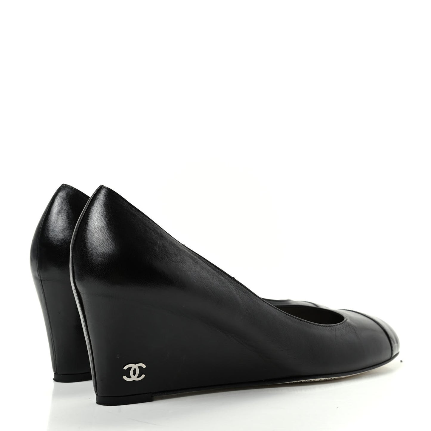 Lambskin Patent Cap Toe Wedges 40.5 Black