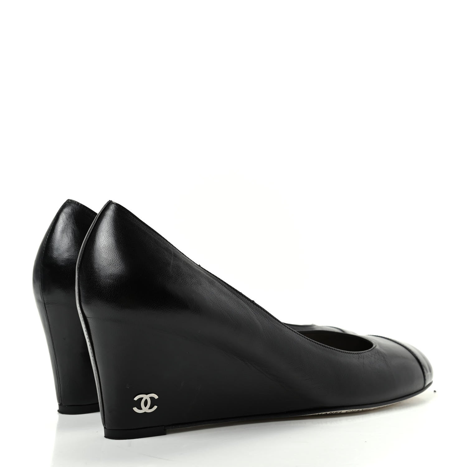 Chanel Lambskin Patent Cap Toe Wedges 40.5 Black 4 of 10