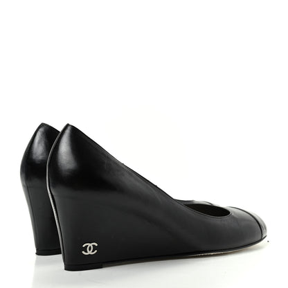 Chanel Lambskin Patent Cap Toe Wedges 40.5 Black 4 of 10