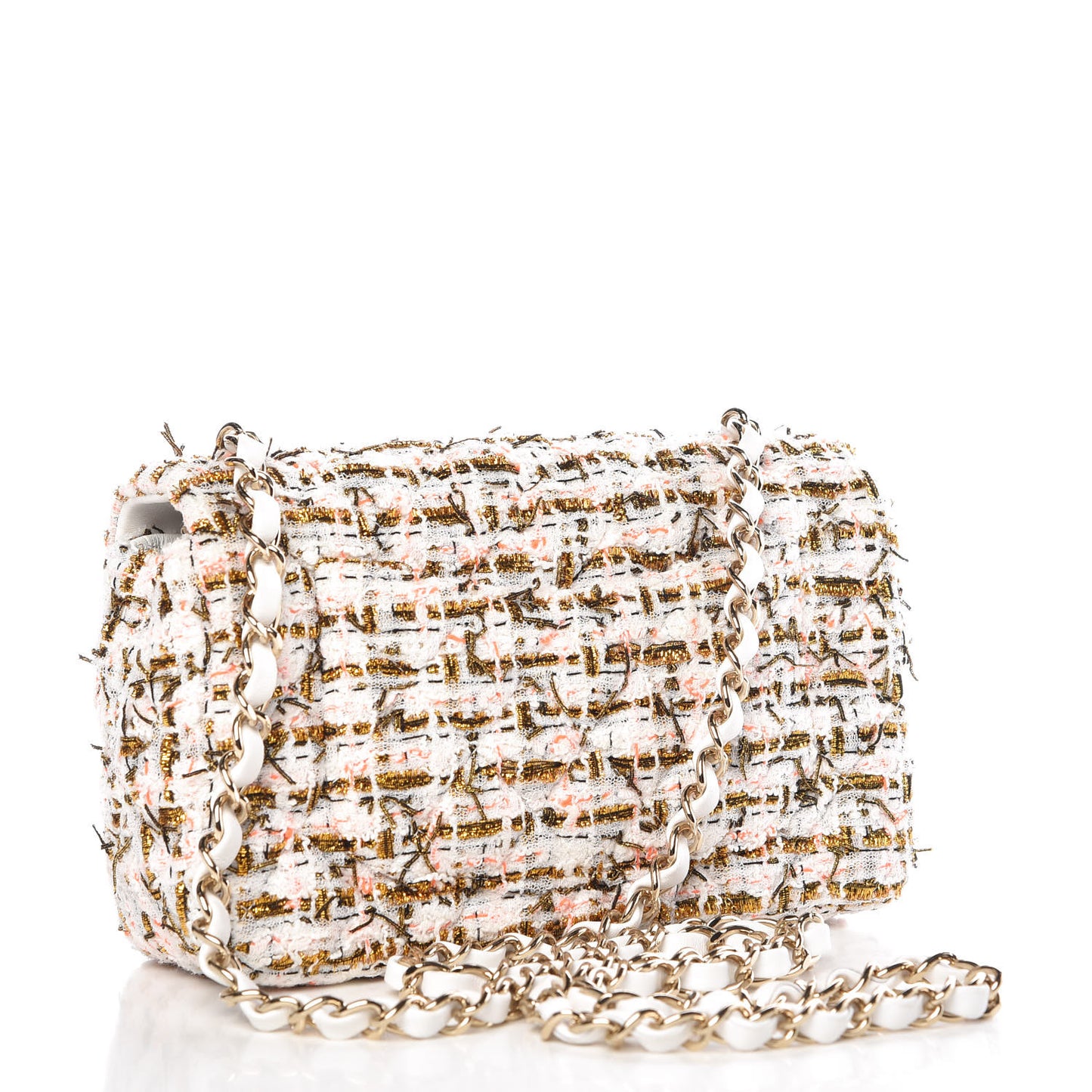 Tweed Quilted Mini Rectangular Flap White