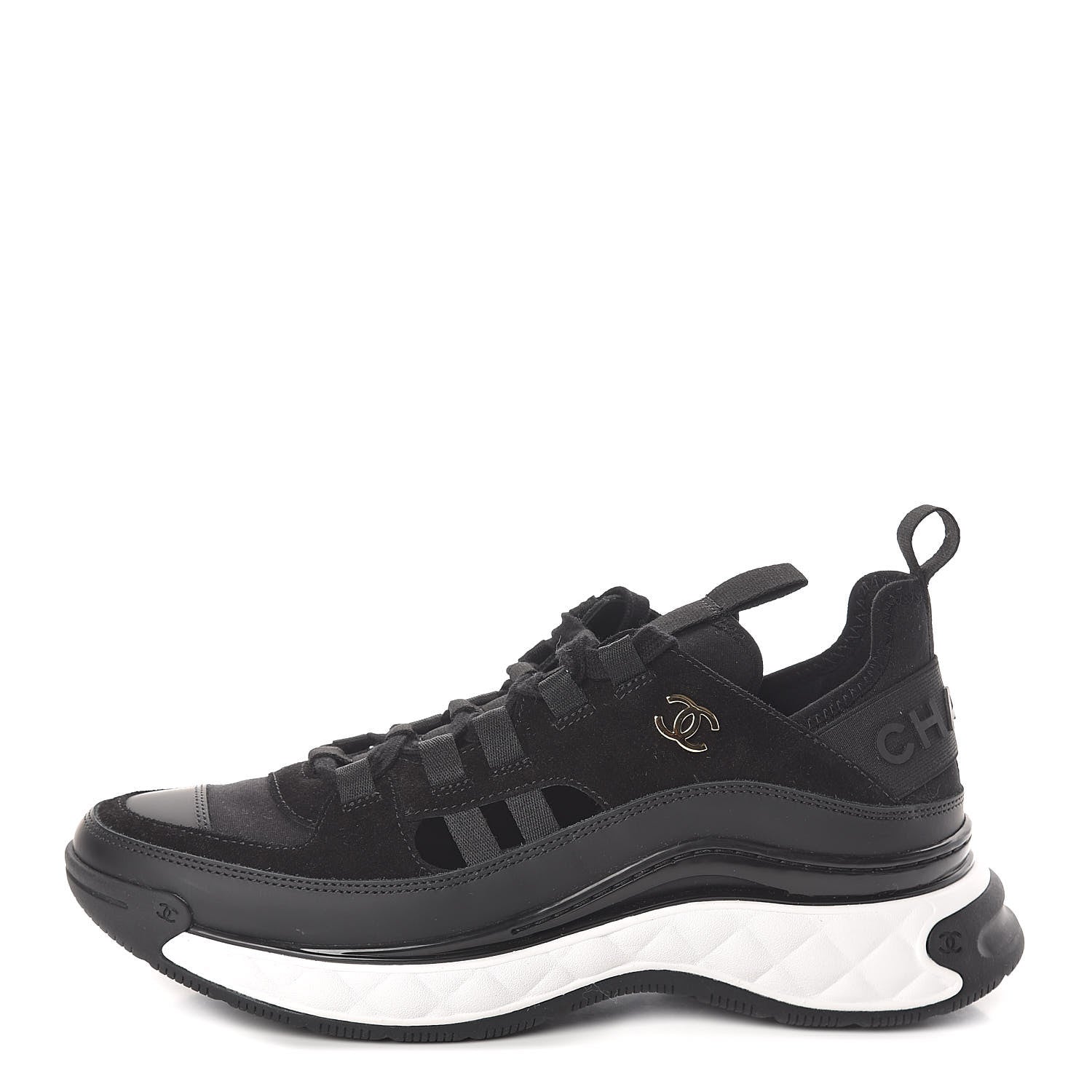 Chanel Fabric Calfskin Suede CC Sneakers 39 Black 1 of 7
