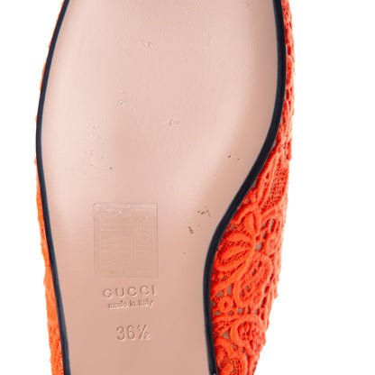 Gucci Lace Malaga Kid Womens Princetown Slippers 36.5 Orange Fluo Skin Rose 9 of 9