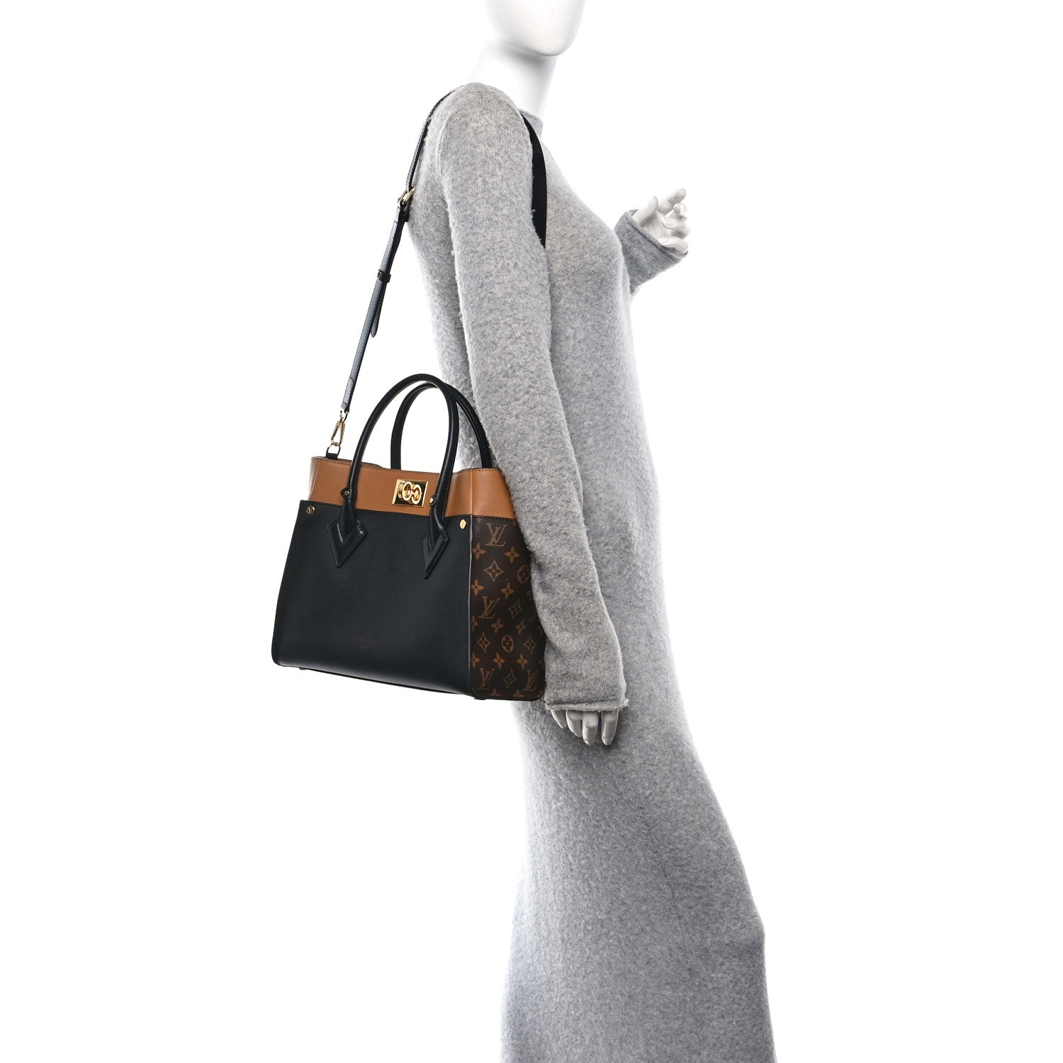 Louis Vuitton Calfskin Monogram On My Side MM Black 2 of 9