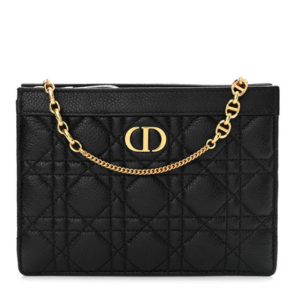 Christian Dior Calfskin Cannage Caro Zipped Pouch With Chain Black 1 of 11