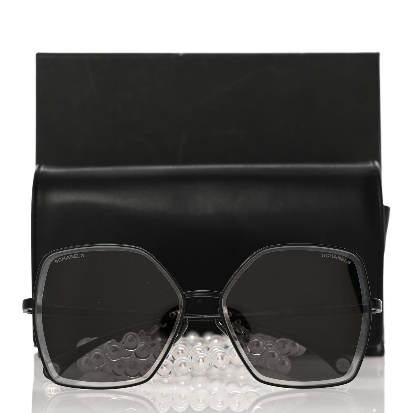 Metal Butterfly Removable Pearl Chain Sunglasses 4262 Black