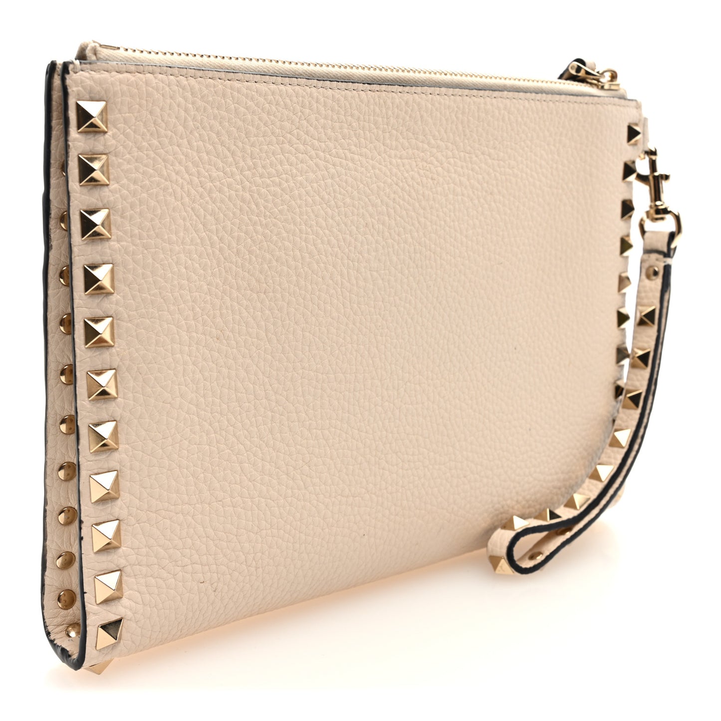 Pebbled Calfskin Rockstud Wristlet Clutch White